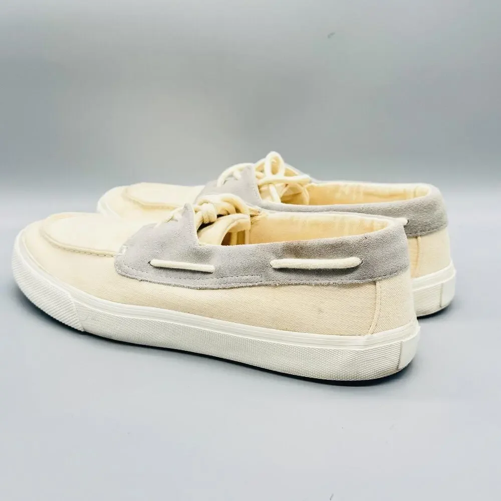 Sperry Shoes Mens 12 Beige Canvas Suede SeaCycled Bahama II Boat Moc Toe Casual